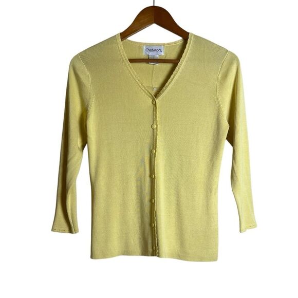 Chadwick’s yellow silk blend cardigan. Size small - Picture 1 of 8